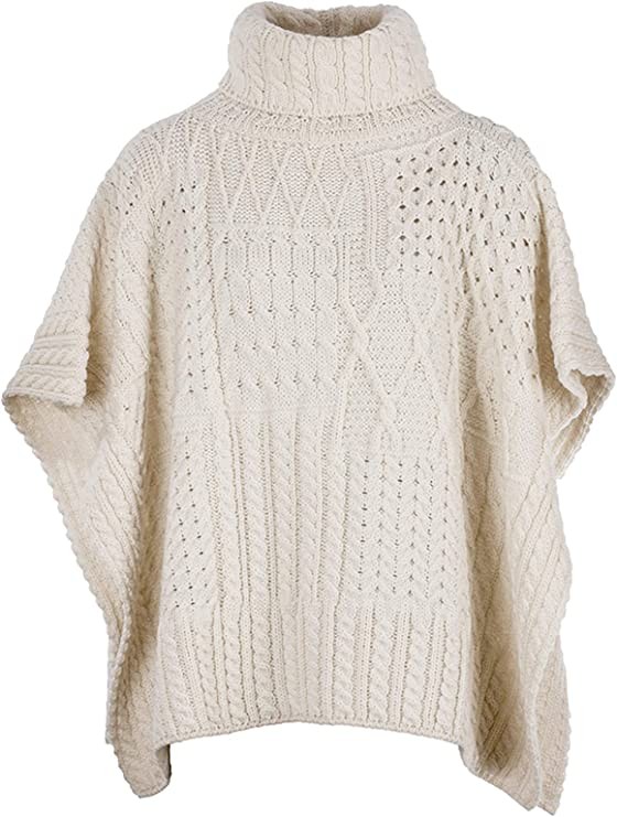 Women- 100% Merino Wool- Alain Irish Panel Cape- Cape- Ruffle Neck- One Size- Made in Ireland, Natural, One Size