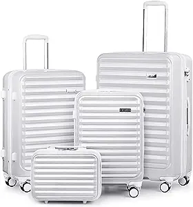 Coolife Luggage Suitcase 4 Piece Set expandable (only 28”) ABS+PC Spinner suitcase with TSA Lock carry on 20in 24in 28in