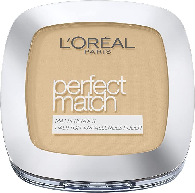 L'Oreal Paris Pressed Powder, SPF 8 Matte Pressed Powder Including Mirror and Sponge, Perfect Matching Pressed Powder, 3.D/3.W Golden Beige, 9g