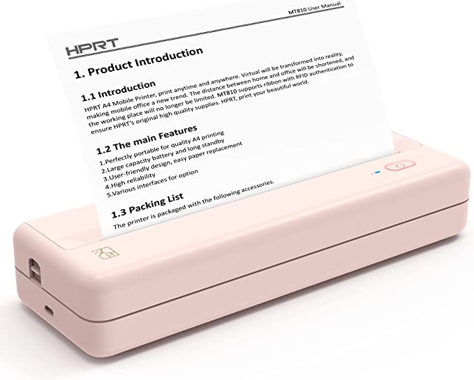 HPRT Bluetooth Wireless Printer MT810 For Portable Travel - Thermal Inkless Home Compact Printer - Roll Paper Mobile Printing For Car and Office - Compatible with iOS Android Phones and Laptops..